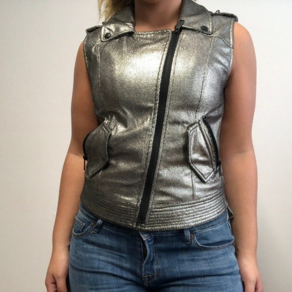 Bcbgeneration Crackled Leather Moto Vest - Picture 1 of 3